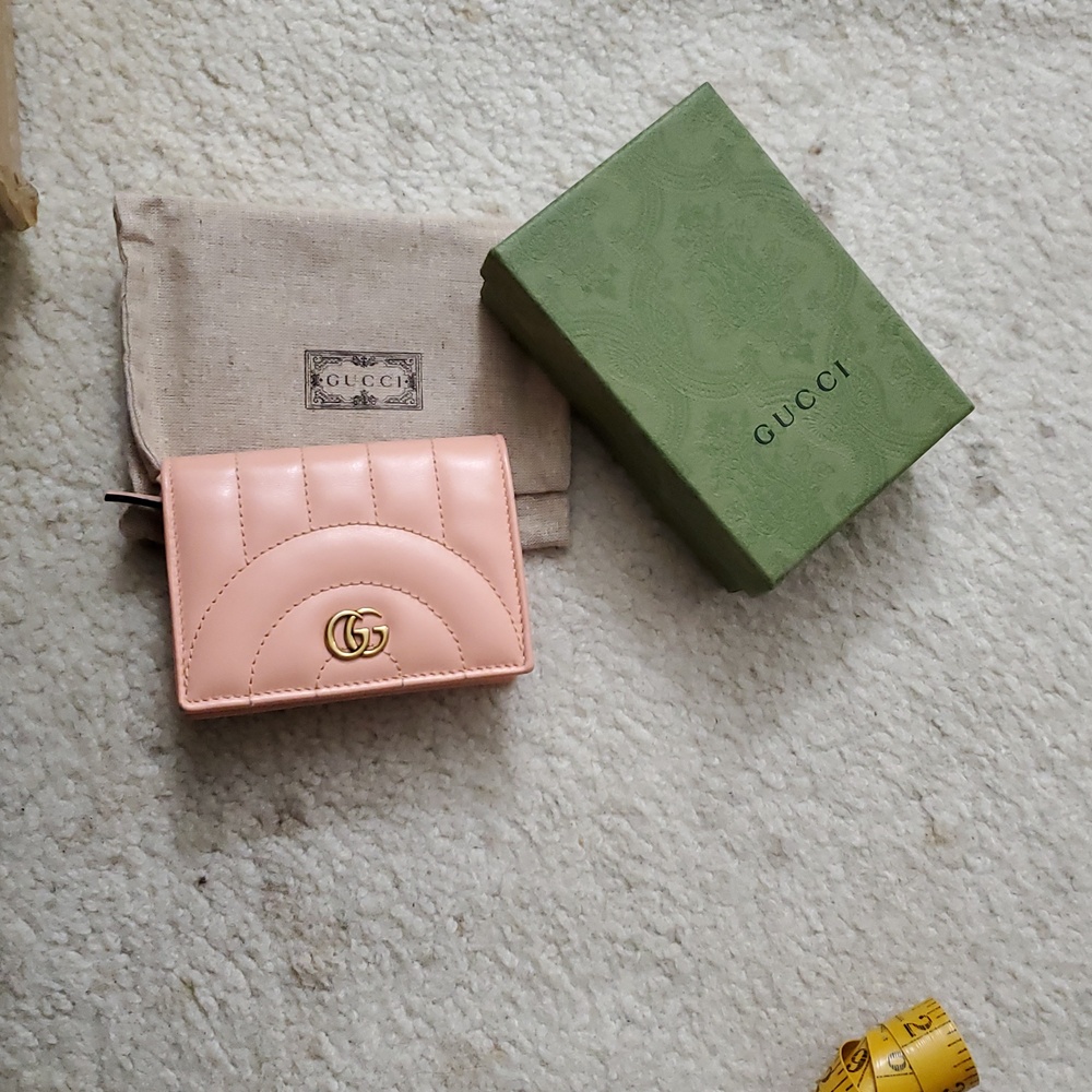 Gucci Coral Quilted GG Compact Bifold Wallet Matelasse Leather - Authentic